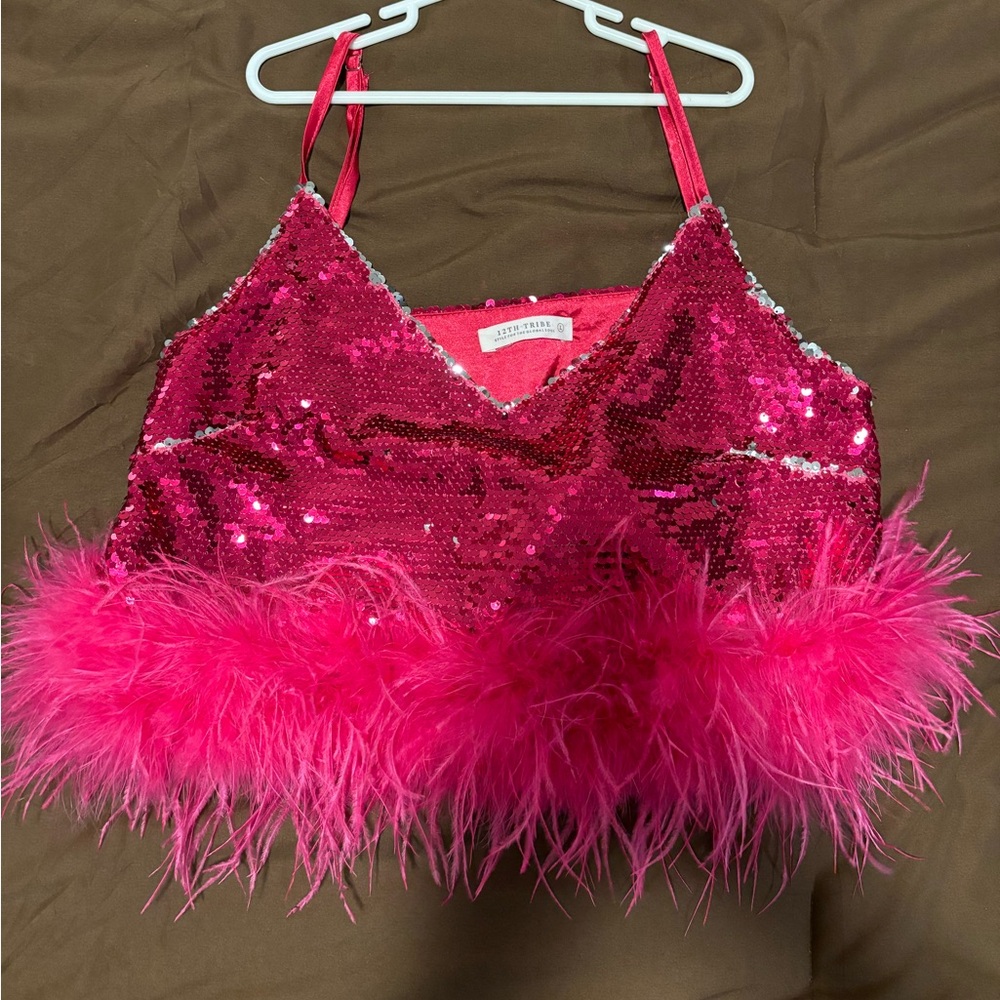 12th Tribe Pink Sequin Top